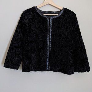 Unreal Fur Black Faux Broadtail Fur Textured 3/4 Sleeve Jacket Size S